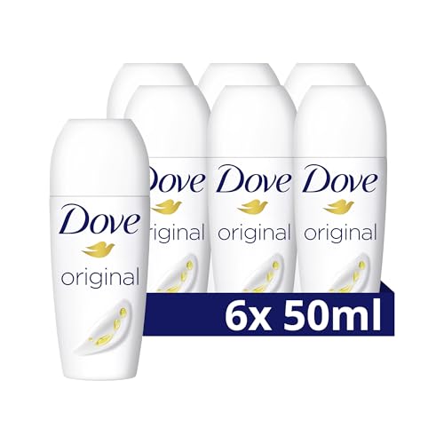 Dove Deodorant Roll-On Original 0% Deo ohne Aluminiumsalze mit 1/4 Pflegecreme und 48 Stunden Schutz 6x 50 ml