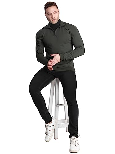 Image of Dream of Glory Inc. Men's Cotton High Neck Sweatshirt (DOGI-AW23 FS-Zip-Olive Ivy XS)