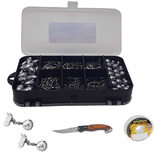 Arqplast Kit de Acessórios de Pesca Canivete Sino Linha Estojo com Anzol e Chumbada