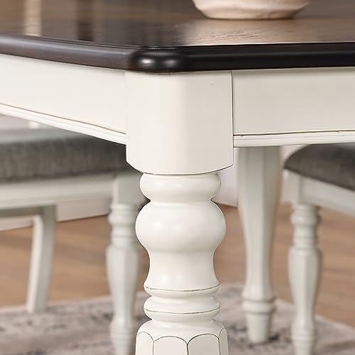 Roundhill Furniture Belleza French Country 74" Width Wood Dining Table, Table for 6, Antique White and Weathered Oak Finish by Roundhill Furniture - Image 4