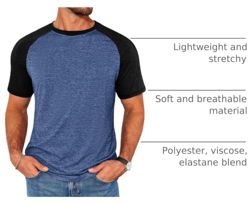 Image of Runcati Mens Casual Slim Fit T Shirts Raglan Short Sleeve Crewneck Baseball Tees Color Block Workout Fashion Shirt
