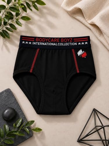Image of BODYCARE Boy's Cotton Briefs Pack of 2 | Solid Kids Underwear | Soft Breathable Fabric | Stretchable Waistband | Comfortable Innerwear (Color & Print May Vary)