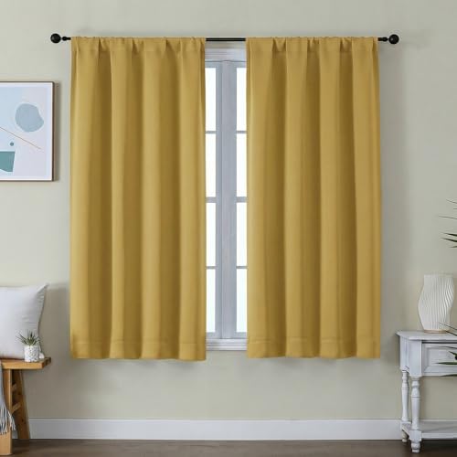 Image of Simplebrand Ava Bright Gold Short Blackout Curtains for Bedroom 54 Inches Long 2 Panels Set, Solid Thermal Insulated, Energy Saving Window Treatment Curtains Blackout Drapes, W40 x L54 Inch