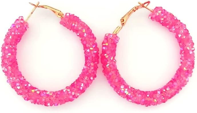 Glitter Hoop Earrings Bohemian Sparkle Resin Rhinestone Wrapped Hoop Dangle Earrings for Women