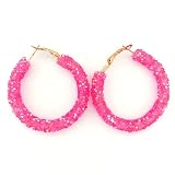 Glitter Hoop Earrings Bohemian Sparkle Resin Rhinestone Wrapped Hoop Dangle Earrings for Women Girls