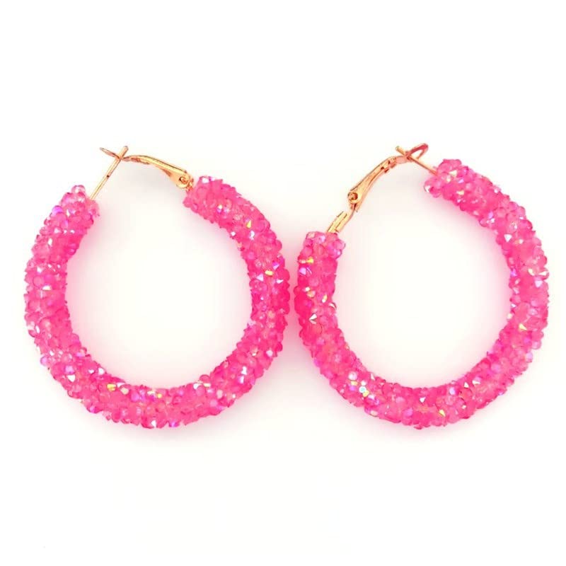 Glitter Hoop Earrings Bohemian Sparkle Resin Rhinestone Wrapped Hoop Dangle Earrings for Women