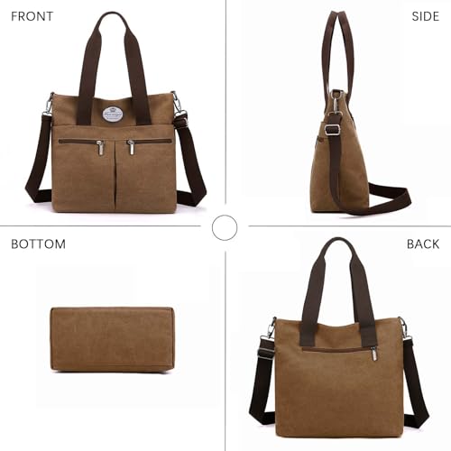 Image of HUA ANGEL Women's Canvas Tote Bag Lightweight Crossbody Purse Multi-Pocket Durable Handbags for Work College Shopping Beach