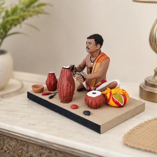 Image of Krishnanagar Handmade Clay Gift & Decor | Standard- Sitting Human Figure Miniature Idol - Musical Instruments Maker