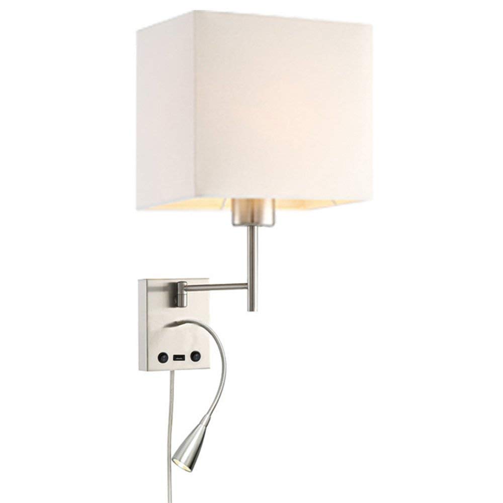 HomeFocus Swing Arm Bedside Reading Wall Lamp,LED Reading Swing Arm Wall Lamp,Wall Sconces,Wall Lamp with USB Charging Port,Hotel Wall Lamp,Wall Light for Bedroom,2 Lights 2 Switches LED 3W 3000K