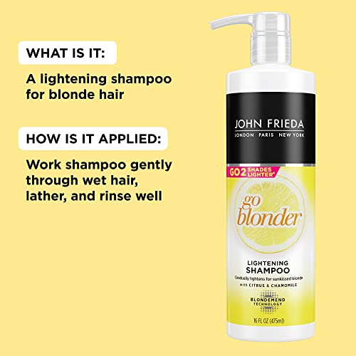 John Frieda Sheer Blonde Go Blonder Blonde Shampoo, Gradual Lightening Shampoo, With Citrus And Chamomile, Featuring Our Blondmend Technology, 16 Oz #TOP3
