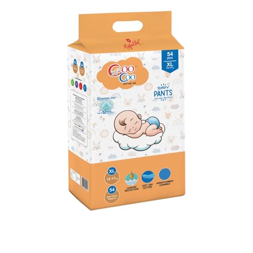 Image of Coo Coo By Mafatlal Extra Dry Baby Pull-Up Premium Diaper Pant, Size XL (Extra Large), 54 Count | 12-17 kg | Up to 12 Hrs Protection | Super Absorbent Core | Soft Elastic Waist | Leak Protection
