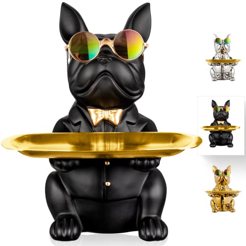Bwytbwy French Bulldog Statue, Black Dog Butler Statue, Statues For Home Decor, French Bulldog Decor, Resin Bulldog Sculpture Tray, Dog Piggy Bank, Key Tray For Entryway Decor, Black Decor Statue #TOP24