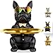 Bwytbwy French Bulldog Statue, Black Dog Butler Statue, Statues for Home Decor, French Bulldog Decor, Resin Bulldog Sculpture Tray, Dog Piggy Bank, Key Tray for Entryway Decor, Black Decor Statue