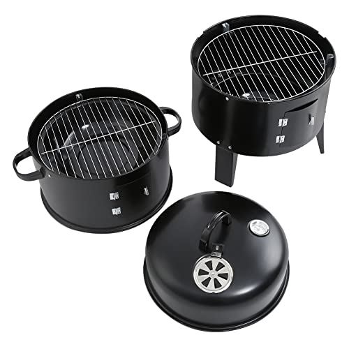 Tengchang 32" Charcoal Smoker Bbq Grill, 3In1 Outdoor Vertical Smoke Portable Meat Cooker, Black #TOP2