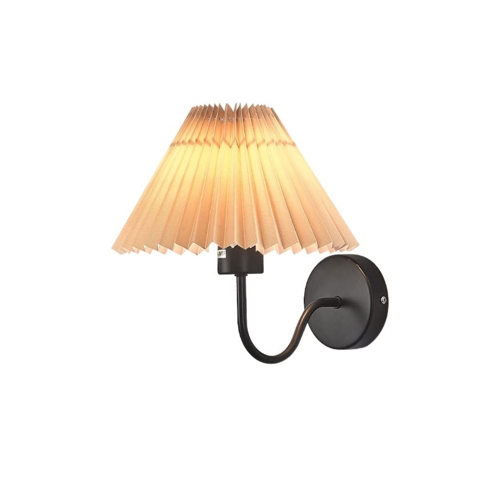 KXEcoLife Minimalist Style Iron Wall Sconces E27 Lights Lightweight Fabric Reading Lamps Suitable for Bedroom, Cafe, Bar, Farmhouse Lighting Fixture/ApricotBlack