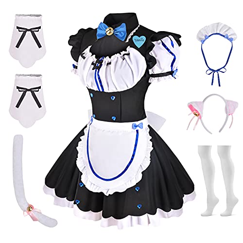 Linglong Anime Dress Apron Maid Cosplay Dress for Women Girl Halloween Costume(blue, Large)