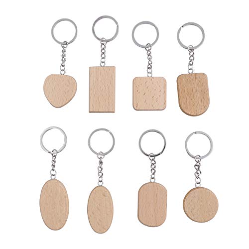 Preisvergleich Produktbild Amosfun Holz Anhänger Schlüsselanhänger Kreative DIY Schlüsselbund Schlüsselanhänger Keychain Geburtstagsgeschenk 8 STÜCKE