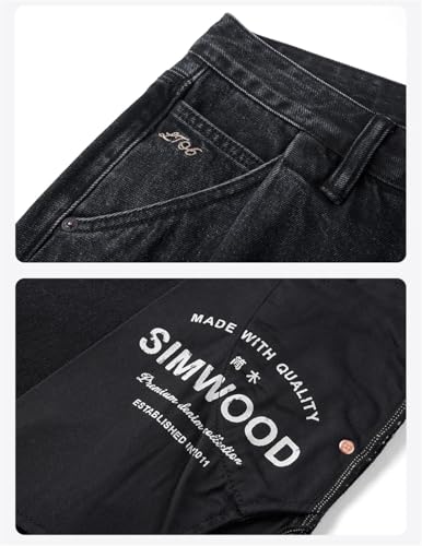 Men Spring Summer Loose Tapered Jeans 100% Cotton Vintage Snow Denim Trousers Black 292