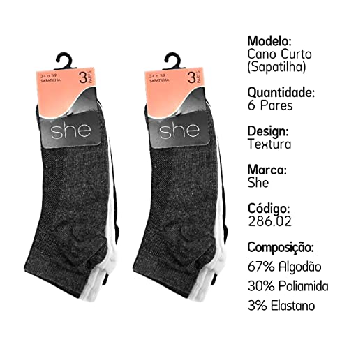 Kit 06 Pares Meias Sapatilha Cano Curto Textura She by Mash