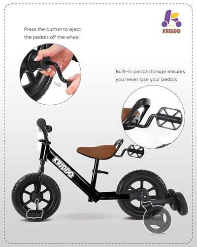 Image of KRIDDO 2-in-1 Kids Tricycle and Toddler Balance Bike 2 Year Old, Detachable Pedals and Stowable Training Wheels, DIY Plate, Riding Trikes Toy for Ages 18 Months to 3 Years