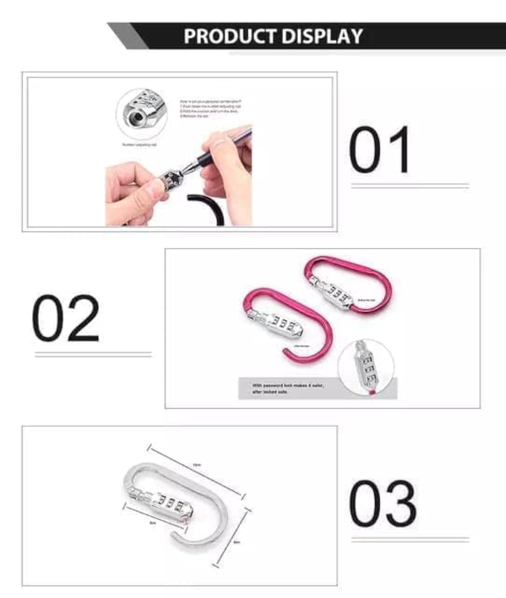 Mini Combination Padlock Hook Lock, 3 Digit Resettable