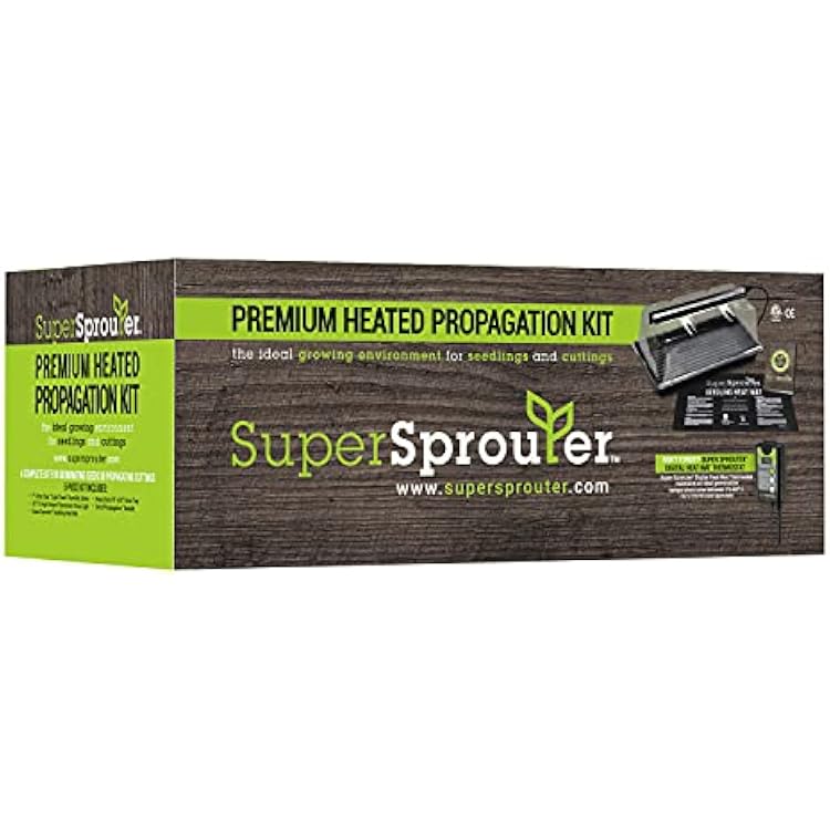 Super Sprouter Premium Heated Propagation Kit for Starting Seeds or Cuttings, Includes Heat Mat, Tray, Grow Light, and More