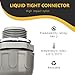 HDHAODA Conduit Connectors, 3/4 Inch Liquid Tight Connector NPT Non-Metallic for PVC Electrical Flexible Conduit Fittings, 180 Degree Straight, UL Listed for Home Outdoor Tubes Tools, Grey (50-Pack)