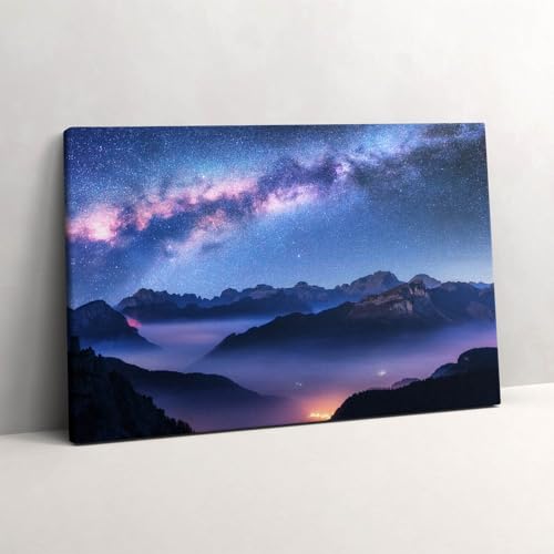 Ciel étoilé au-dessus des montagnes tableau photo sur toile 60x40cm pour décoration murale art