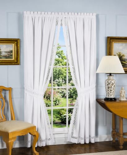 Today's Curtain, Hellina Tapework Panel Pair 84", White, 4-Piece-Set, 80" W x 84" L