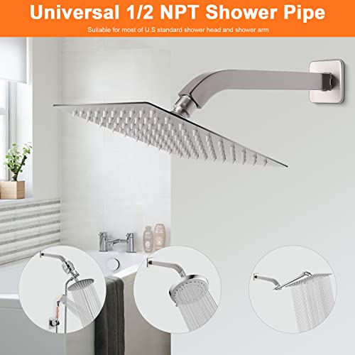 Harjue Shower Arm With Flange And Teflon Tape, Wall Mounted Square Shower Pipe Arm 304 Stainless Steel Extension Arm For Fixed Shower Head & Handheld Showerhead (10 Inch, Brushed Nickel) #TOP3
