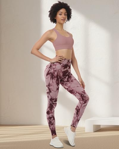 Workout Leggings for Women, Gym Scrunch Butt Butt Lifting Seamless Leggings, Tie Dye Wine, X-Large - Image 4
