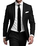 SHUZHXLZANGY Men's Suits Regular Fit Black Suits for Men Wedding Prom 2 Piece L