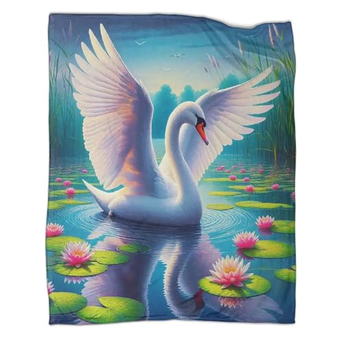 Plaid microfibre cygne 3D couverture chaude moelleuse pour canapé et voyage