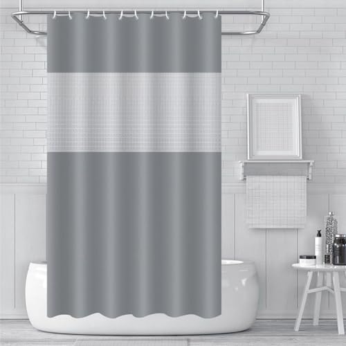 ECO Shower Curtain 180x180cm, Spliced Grey PEVA Waterproof Heavy Duty With 3 Magnets, 12 Plastic Hooks