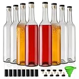 8 Pack 750 ml Clear Glass Bottles With T-top Caps & Seal Shrink Capsules, 25 oz Empty Wine Bottles with Funnel for Wine, Beverages, Juice & Kombucha