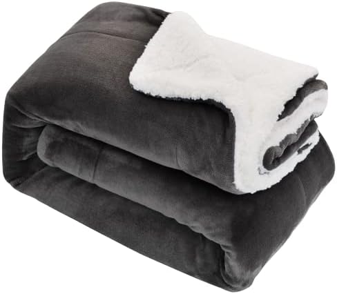 GonZalo GraCia. Grey Sherpa Fleece Blanket Warm Cosy Reversible Winter Blanket For Double Bed (Grey Sherpa, Double 150x200 cm)