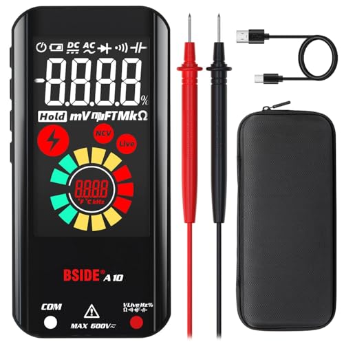 BSIDE Rechargeable Digital Multimeter Color LCD 3 Results Display 9999 Counts Auto-Ranging Pocket Voltmeter Capacitance Diode Resistance Hz V-Alert Duty Cycle Live Check Voltage Tester, Black