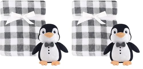 Image of Hudson Baby Unisex Baby Plush Blanket with Toy, Mr. Penguin, One Size (Pack of 2)