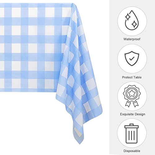 4 Pcs Light Blue Checkered Tablecloth 54 ×108 Inches Rectangle Blue Gingham Tablecloth Disposable Plastic Waterproof Table Cover For Outdoor Picnic, Kitchen, Holiday Birthday Party #TOP1