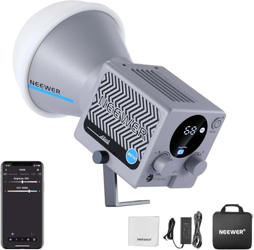 NEEWER HS60B Luce Video Portatile, Mini Luce Continua LED COB da Studio 60W, Controllo App, 2700K-6500K, Dimmerazione PWM 0-100%, CRI97+, 12 Scene, Panno di Pulizia per Fotografia Registrazione Video