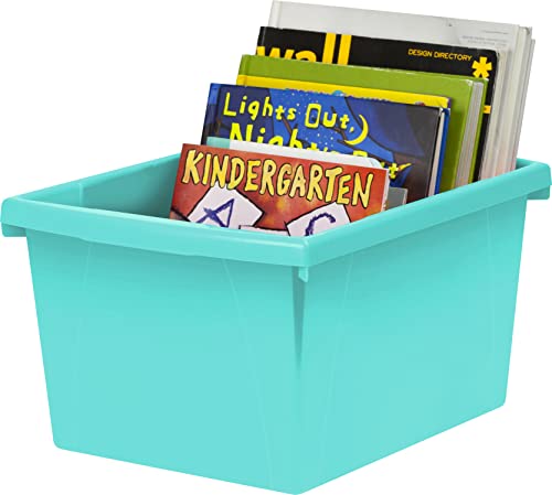 Image of Storex 4 Gallon Storage Bin - Plastic Classroom Organizer for Books and Supplies, Teal, 6-Pack (61477C06C)