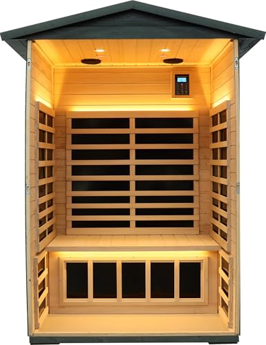 Image of LTCCDSS Carbonized Composite Wood Outdoor Sauna 2-Person - Low EMF Far Infrared Sauna for Home - Bluetooth Speakers, LED Reading Lamps, Chromotherapy Lights (57.8 * 40.5 * 81.1 inch)