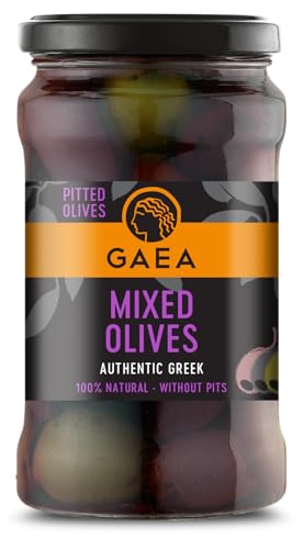 Gaea Pitted Mixed Olives 8x290g in brine, Authentic Greek Gourmet Olives, free from preservatives