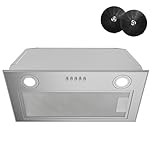 FIREGAS Hotte Aspirante Encastrable 52cm Inox, Débit d'Air Puissant 590 m³/h, 2 Eclairage à LED, 3 Vitesses, Mode Extraction et Recyclage, Avec Filtre à Charbon