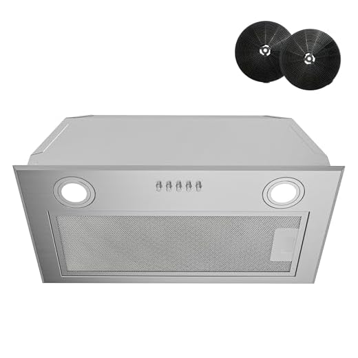 FIREGAS Hotte Aspirante Encastrable 52cm Inox, Débit d'Air Puissant 590 m³/h, 2 Eclairage à LED, 3 Vitesses, Mode Extraction et Recyclage, Avec Filtre à Charbon