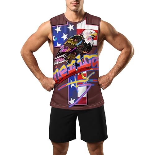 Image of Zhyaj Summer Tanks Top for Men Flag Graphic Print Sleeveless Shirts Casual Working Out Vest T-Shirts Loose-Fit Men's Tank