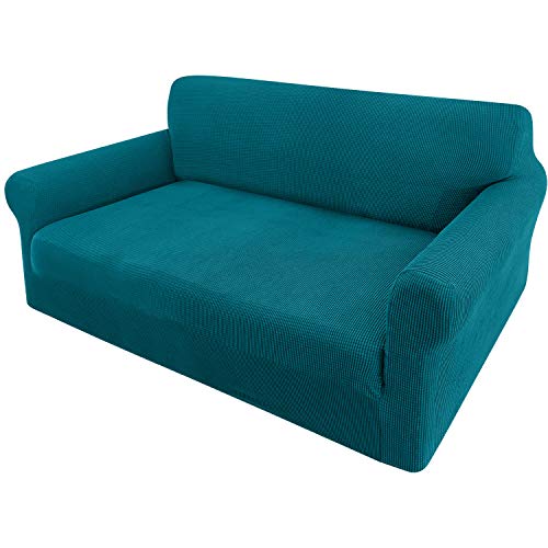 Granbest High Stretch Sofabezug Moderne Sofaüberwurf Jacquard Elastische Sofahusse für Wohnzimmer Protector für Hunde Haustiere (2 Sitzer, Blaugrün)