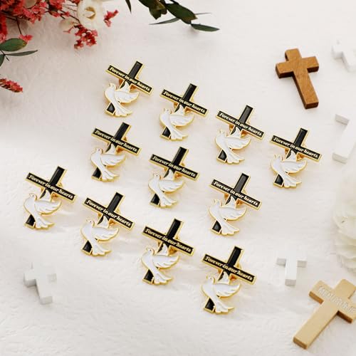 Misdary 25 Pcs Funeral Memorial Pins Christian Dove Cross Forever in Our Hearts Lapel Pin for Mourning Remembrance Day(Black)