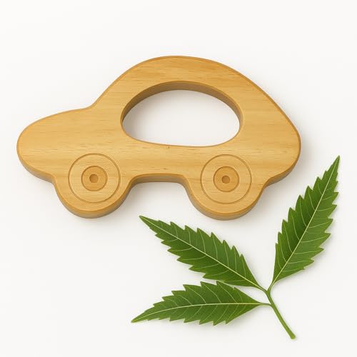 Image of Shark Doo Doo Neem Wood Baby Teether (Car) | Organic & Handcrafted | Chemical-Free, Paint-Free, Antibacterial Teething Toy for Babies