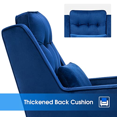 Mcombo Velvet Accent Club Chair, Upholstered With Black Metal Legs, Extra Lumbar Pillow, Modern Armchair For Living Room Bedroom 4278 (Blue) #TOP4